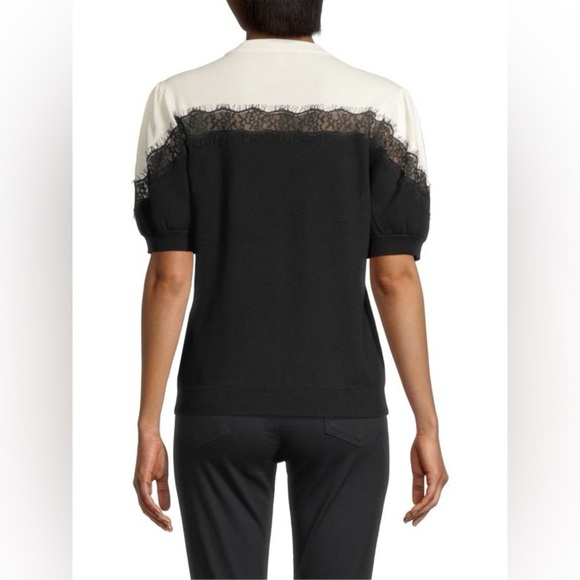 Milly Lace Inset Knit Black and White Pullover Size XL - Picture 3 of 8